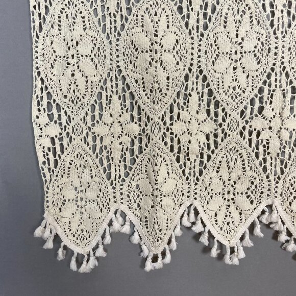 Vintage Crocheted Lace Curtain Tassels Boho Hippie Home Decor Rod Pocket White - Picture 5 of 13
